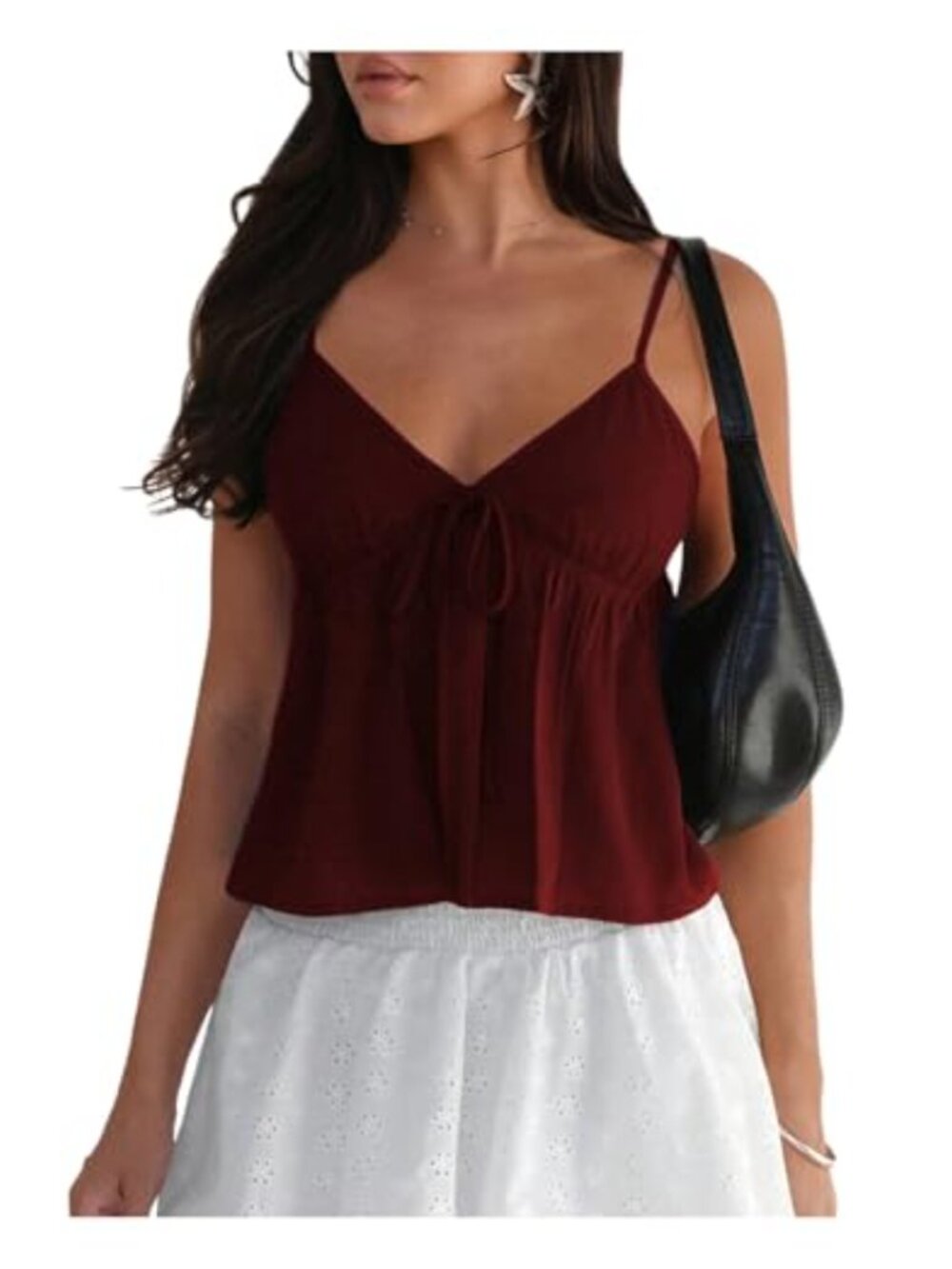 Y2K Polka Dot Lace Trim Peplum Cami Babydoll Tank Top - V Neck Ruffle Hem